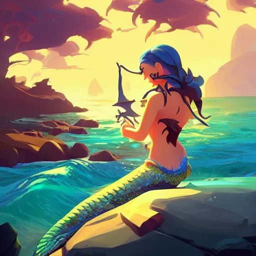 Image similar to painting mermaid treasure on sea of thieves game avatar hero smooth face median photoshop filter cutout vector, behance hd by jesper ejsing, by rhads, makoto shinkai and lois van baarle, ilya kuvshinov, rossdraws global illumination