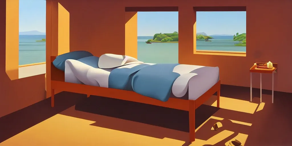 Prompt: bed, summer evening, kenton nelson