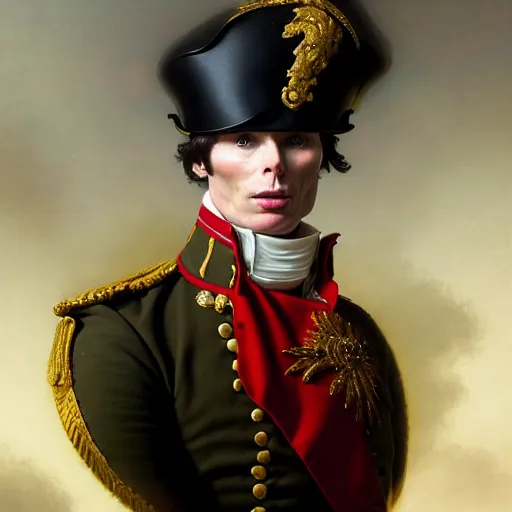 Image similar to cillian murphy dressed as napoleon - bonaparte, baroque painting, intricate, elegant, highly detailed, centered, digital painting, artstation, concept art, smooth, sharp focus, illustration, artgerm, tomasz alen kopera, peter mohrbacher, donato giancola, joseph christian leyendecker, wlop, boris vallejo