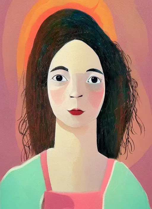 Image similar to a wonderful childrens illustration book portrait painting of a woman, art by tracie grimwood, colorful, whimsical, aesthetically pleasing and harmonious natural colors