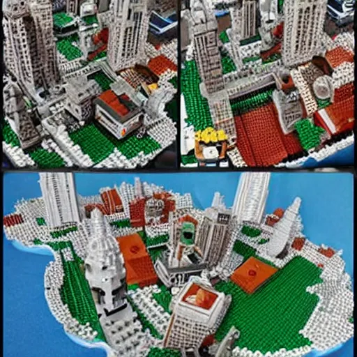 Image similar to a huge abandoned city build out of lego.