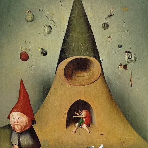 Image similar to a gnome becomes gnome, detailed oil painting by hieronymus bosch