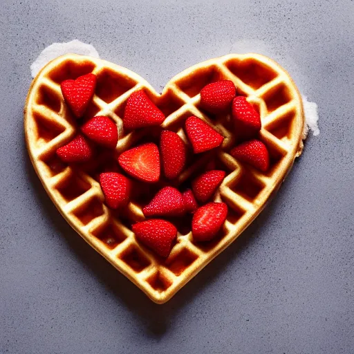 Image similar to photo of a waffle shaped like a heart with strawberries, studio lighting