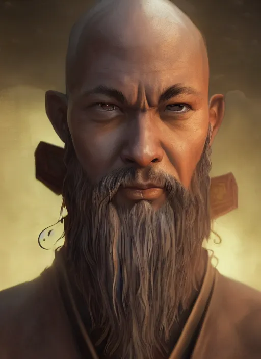 Prompt: A fantasy comic book style portrait painting of a monk as a martial arts fighter in a serene temple, unreal 5, DAZ, hyperrealistic, octane render, RPG portrait, ambient light, dynamic lighting