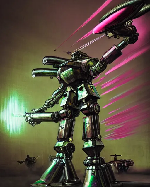 Image similar to hyperrealistic hyperdetailed graffiti mecha iridescent pink fighting in war concept art santiago caruso de chirico sharp very dramatic green light 8k low angle shallow depth of field