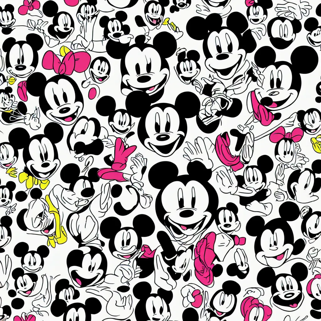 Image similar to individual silk screen portrait of non binary afro mickey mouse by andy warhol michael pangrazio, nilo rodis clean vector curves, no jagged lines, vector art