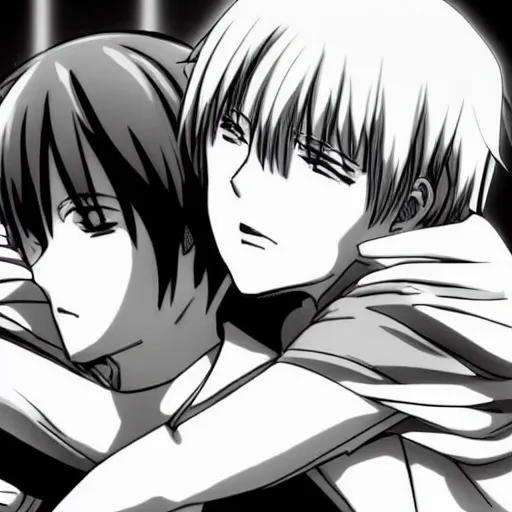 Image similar to Eren Jaeger, Armin, and Mikasa hugging