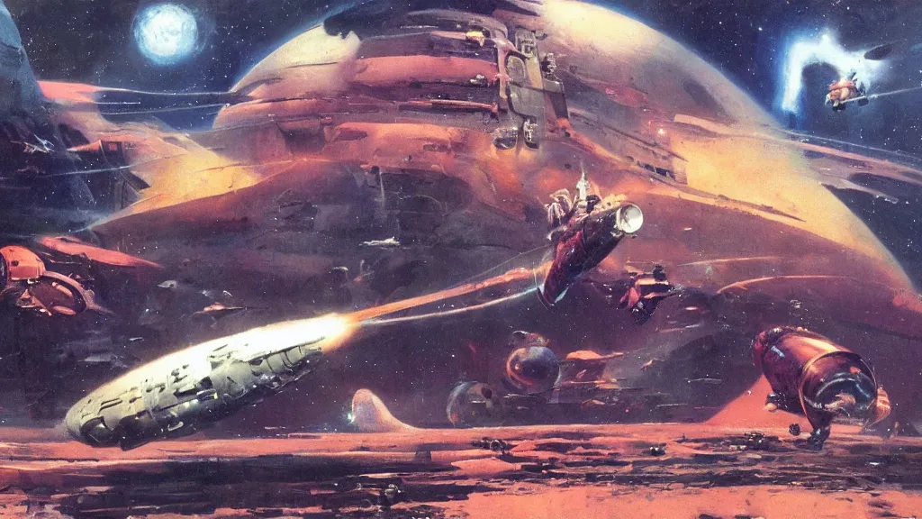 Image similar to spaceship design by paul lehr and jack gaughan and john schoenherr, epic cinematic matte painting