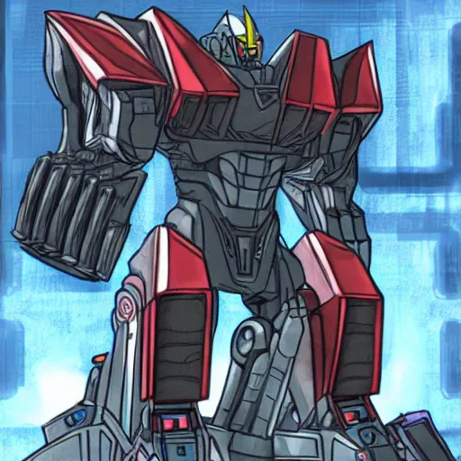 Prompt: colored picture of megatron sitting on a throne in cybertron; trending on artstation