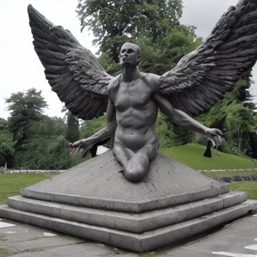 Prompt: male fallen angel monument