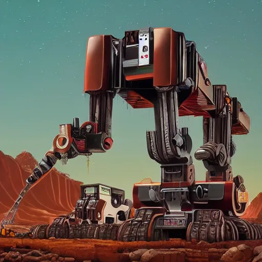 Image similar to giant quadrupedal mining robot, four legs, highly detailed body, industrial robot, photorealistic camera shot, in the style of simon stalenhag
