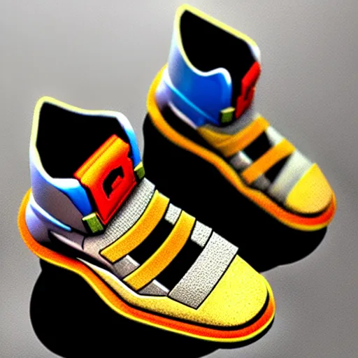 Image similar to realistic scultpure of sneaker! design, sneaker design overwatch fantasy style mixed with aztec mayan native street fashion, focus on sneakers only, shoes designed by akira toriyama and studio ghibli