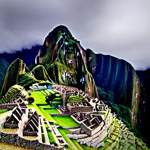 Prompt: machu picchu with Jim Carrey face as the mountain