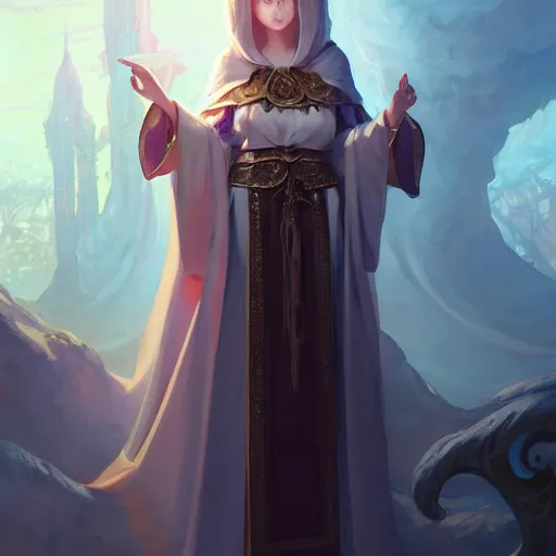 Image similar to a beautiful eldritch priestess girl standing on an altar wearing thick robes | | cute - fine - face, pretty face, fine details by stanley artgerm lau, wlop, rossdraws, james jean, andrei riabovitchev, marc simonetti, and sakimichan, trending on artstation