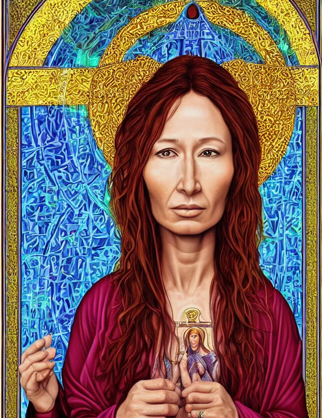 Image similar to a portrait of tori amos as a byzantine saint by alex grey