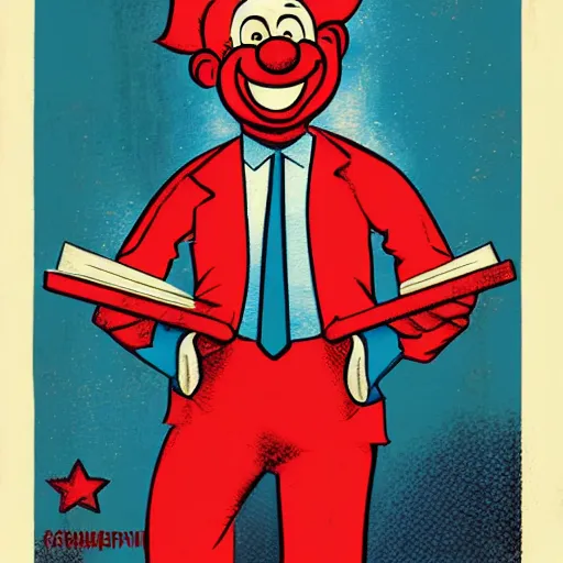 Image similar to communist clown, propaganda art style