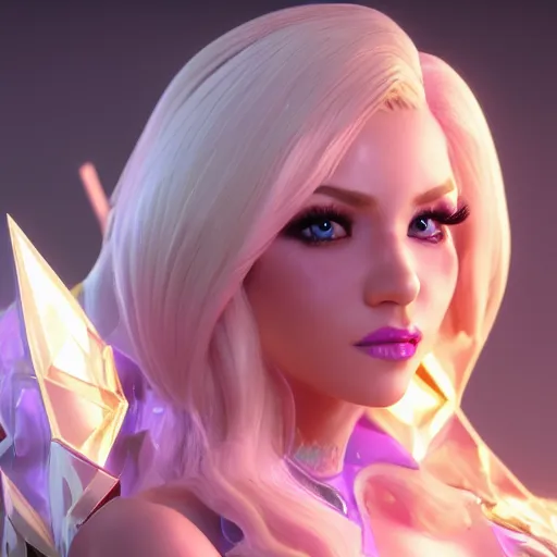 Prompt: still of pretty Lux (League of Legend) close up in KDA More music video. 3d render, octane render, game art, realistic, highly detailed, trending on artstation, 4k, trending on artstation, pixar, cgsociety, unreal engine 5, redshift render, trending on artstation, blender, behance, cg