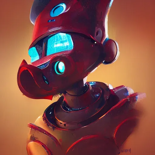 Prompt: concept art of robot clown by jama jurabaev, brush hard, artstation, cgsociety, high quality, brush stroke