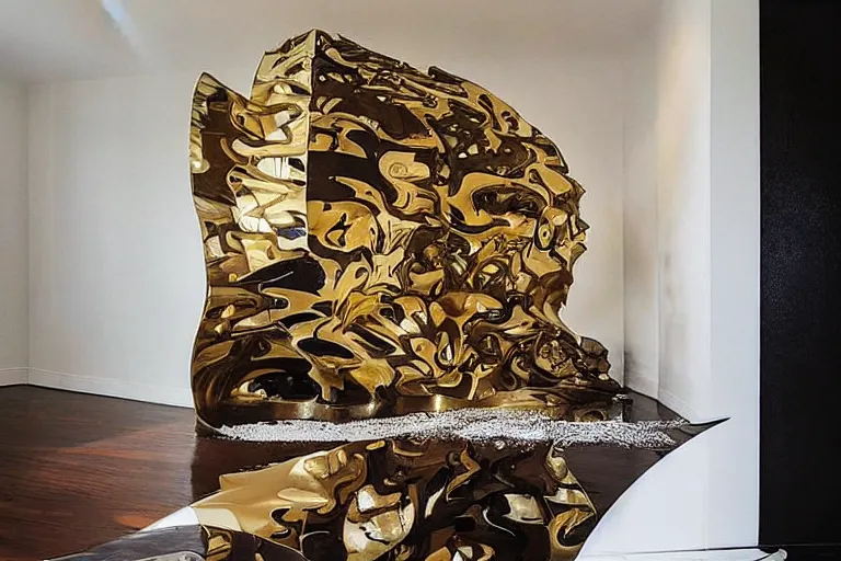 Image similar to “dramatic award-winning interior sculpture in an Australian artist’s apartment”