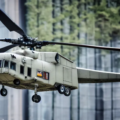 Image similar to futuristic military cargo helicopter 85mm f/1.4