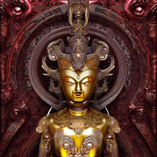 Image similar to naraka buddhist demon korean female, highly detailed, symmetrical long head, golden amber eyes, smooth marble surfaces, detailed ink illustration, raiden metal gear, cinematic smooth stone, deep aesthetic, concept art, post process, 4 k, carved marble texture and silk cloth, latex skin, highly ornate intricate details, in the style of 8 8 grzes