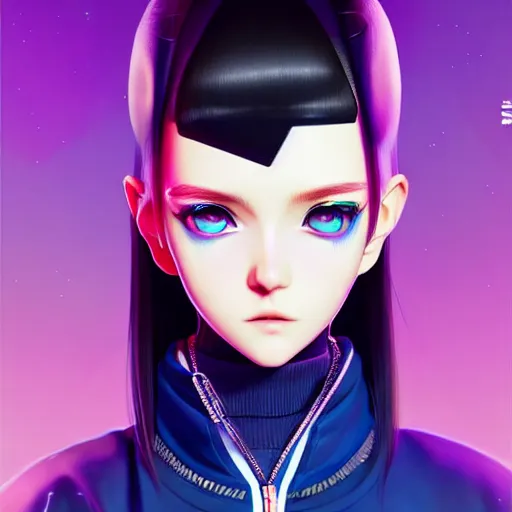 Prompt: poster woman with futuristic streetwear and hairstyle, open jacket, cute face, symmetrical face, Galaxy eyes, pretty, beautiful, elegant, Anime by Kuvshinov Ilya, Cushart Krentz and Gilleard James, 4k, HDR, Trending on artstation, Behance, Pinterest, Octane renderer, unreal engine