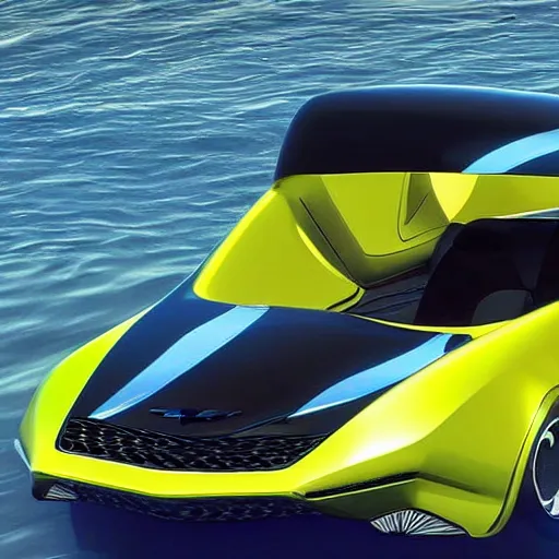 Image similar to mako sharks swimming around a chevrolet mako 2 concept car