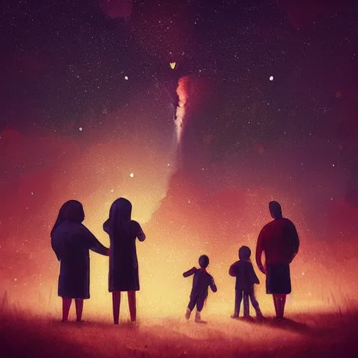 Image similar to “A family hugging each other for the last time as the world is ending, meteors are falling from the sky, everything is on fire, dramatic lighting, digital art, very very very very very very beautiful, 8K, dark lighting, trending on Artstation, award winning”