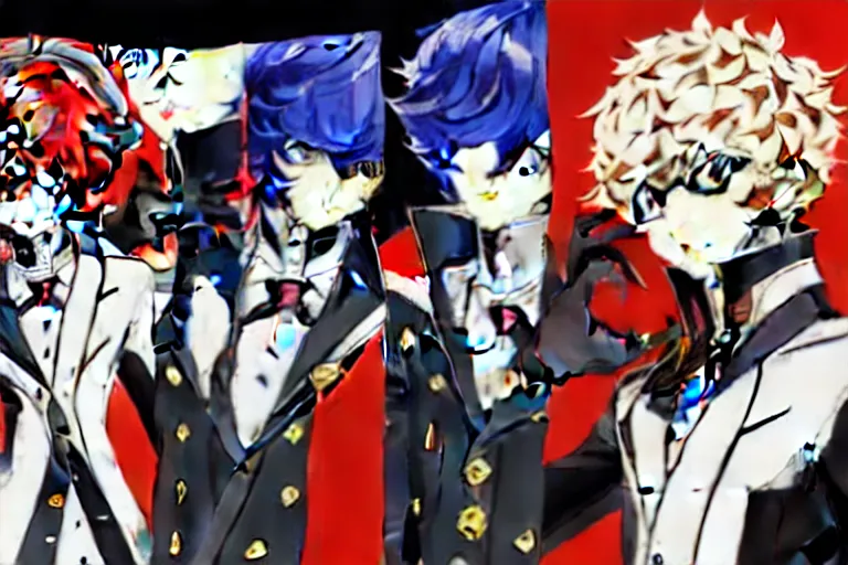 Image similar to persona 5 : royal ( by atlus ) video game splash screen, a furry male sandcolored tan fox fursona ( has hair ), persona 5 phantom thief style