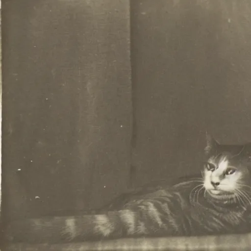 Image similar to an ominous old photo portrait of a cat baron. haunted