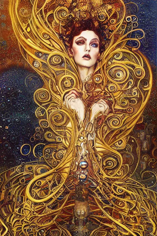 Image similar to Divine Chaos Engine by Karol Bak, Jean Deville, Gustav Klimt, and Vincent Van Gogh, visionary fractal structures, spirals