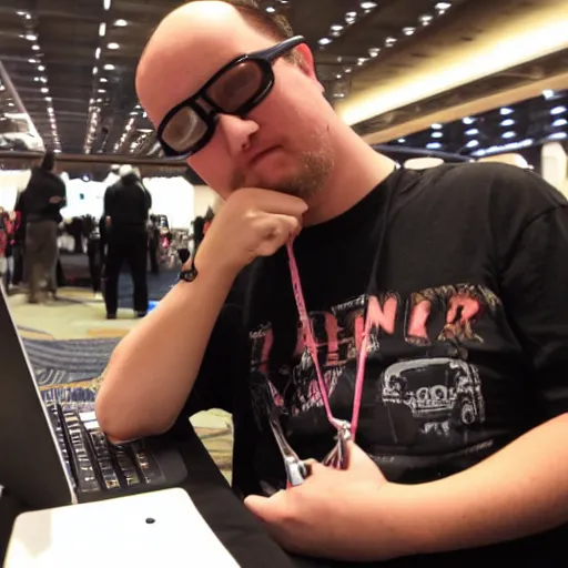 Prompt: A wannabe hacker at the DEF CON conference in Las Vegas