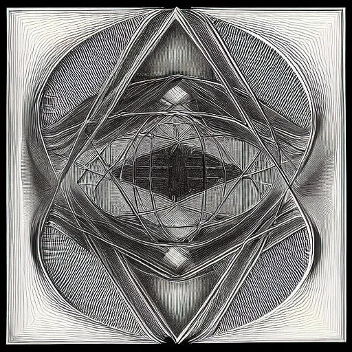 Image similar to science poster, spatial space deformation in latent space, math art, by jamnitzer and gustave dore and mc escher