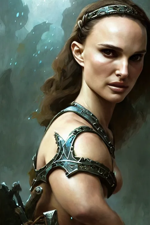 Image similar to natalie portman, legendary warrior, heroic, lord of the rings, tattoos, decorative ornaments, battle armor, by carl spitzweg, ismail inceoglu, vdragan bibin, hans thoma, greg rutkowski, alexandros pyromallis, perfect face, fine details, realistic shading photorealism