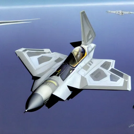 Prompt: f 2 2 fighter jet as star wars cocncept art ralph mcquarrie