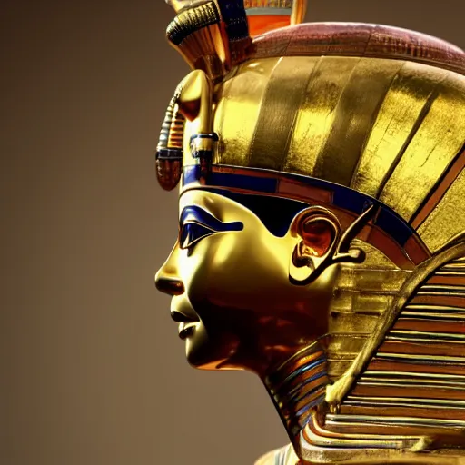 Prompt: Tutankhamun in Gucci attire, cinematic view, 4K HD