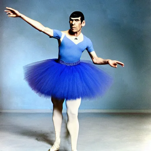 Prompt: color photo of spock wearing a blue tutu!!! taking ballet lessons from a female klingon!!!!!!!!!!!!!