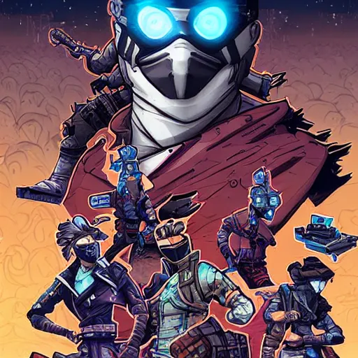 Image similar to ninja in the style of Borderlands, by Feng Zhu and Loish and Laurie Greasley, Victo Ngai, Andreas Rocha, John Harris