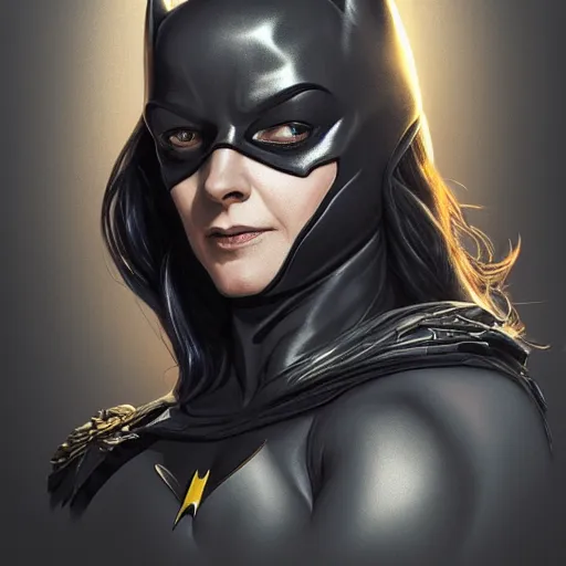 Image similar to full figure ultra realistic illustration, maggie smith as batgirl, intricate, elegant, highly detailed, digital painting, artstation, concept art, smooth, sharp focus, illustration, art by artgerm and greg rutkowski and alphonse mucha