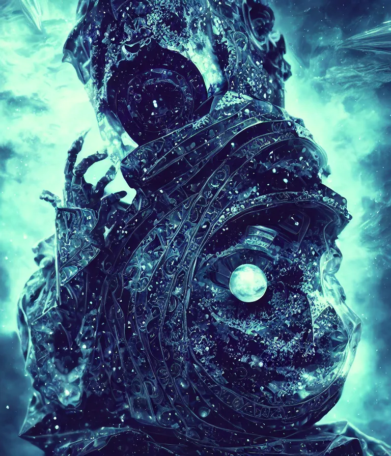 Image similar to impressive ominous front!! shot photo of a court jester character fine portrait fine portrait mesmerizing fractal hyper cubes platinum cracked dark future hyper dimensional space galactic crystal nebula edges elegant detailed intricate concept artstation sharp focus ray tracing cinematic masterpiece temporal corruption beeple wlop germ 8 4 k scifi glossy hyper realistic illustration canon eos r 3 fujifilm x - t 3 0 sony alpha a 6 6 0 0