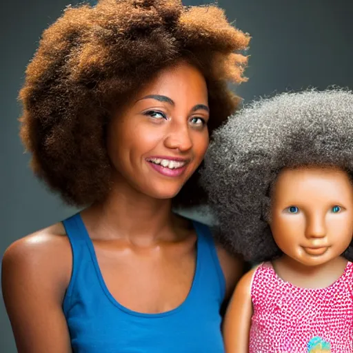 Image similar to a african, american girl with round afro