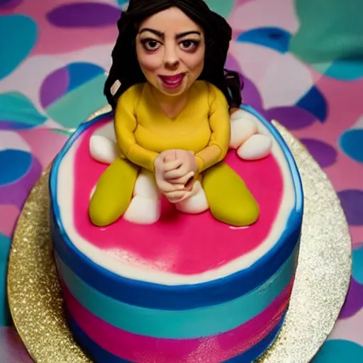 Image similar to aubrey plaza made of birthday cake : : highly detailed food photography : :