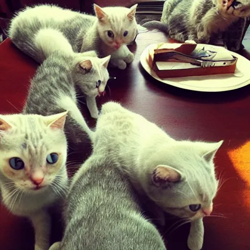 Image similar to a bunch of cute cats around a table