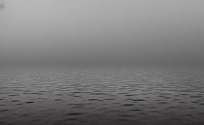 Prompt: low angle camera lens is just above the water surface of a lake, scene from a film directed by charlie kaufman ( 2 0 0 1 ), foggy volumetric light morning, extremely moody, cinematic trending on artstation in the style of greg rutkowski
