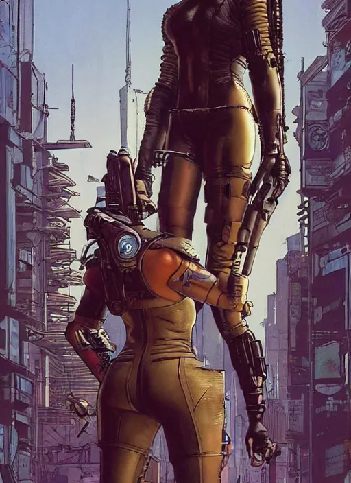Prompt: cyberpunk mercenary. hiding in allyway. portrait by mœbius and will eisner and gil elvgren and pixar. realistic proportions. cyberpunk 2 0 7 7, apex, blade runner 2 0 4 9 concept art. cel shading. attractive face. thick lines.