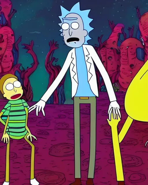 Image similar to a still from rick and morty of freddy krueger in the style of rick and morty by justin roiland