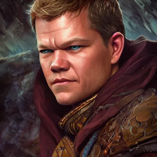 Prompt: dnd character concept portrait, human druid like matt damon, detailed, high quality, dynamic lighting, fantasy, artwork by artgerm, wlop, alex ross, greg rutknowski, alphonse mucha