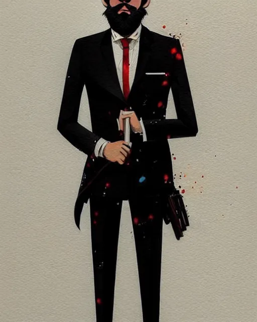 Prompt: a ultradetailed portrait painting of a stylish bearded man wearing suit outfit, by conrad roset, greg rutkowski and makoto shinkai trending on artstation