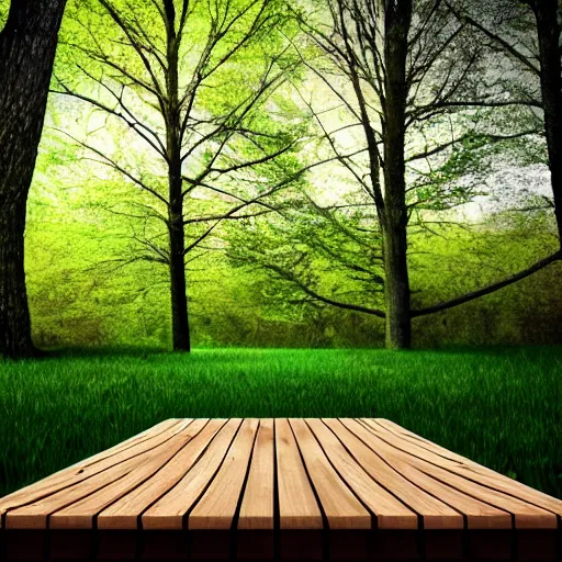 Image similar to wooden platform built around a tree, realistic, photo,