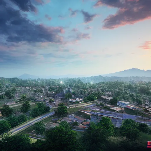 Image similar to beautiful guwahati city heavenly and peaceful landscape wide angle view, beautiful lighting, digital art , highly detailed , high contrast, beautiful lighting, award winning , trending on art station, 8k, photorealistic, unreal engine 5
